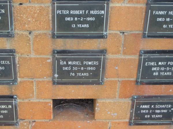 Ida Muriel POWERS  | 30-8-1960  | 76 yrs  |   | Sherwood (Anglican) Cemetery, Brisbane  | 