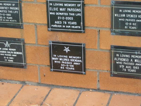 Mary Mildred ODENDAHL  | 30-3-98  | 85 yrs  |   | Sherwood (Anglican) Cemetery, Brisbane  | 