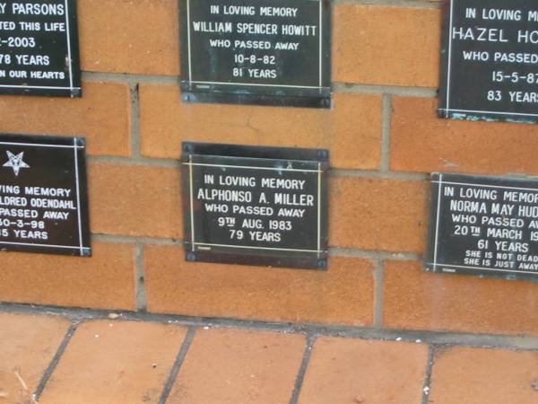 Alphonso A MILLER  | 9 Aug 1983  | 79 yrs  |   | Sherwood (Anglican) Cemetery, Brisbane  | 