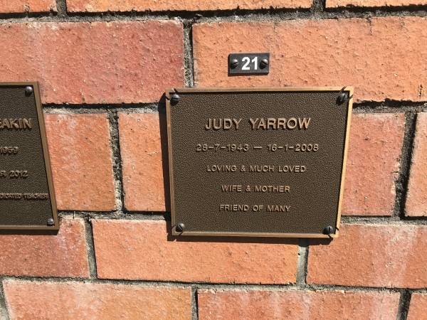 Judy YARROW  | b: 28 Jul 1943  | d: 16 Jan 2008  |   | Sherwood (Anglican) Cemetery, Brisbane  |   | 