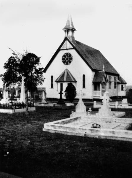 St. Matthew's Anglican Church and cemetery at Sherwood, ca. 1920  | Details  | Original version 11photographic print : black & white, ca. 1920, Negative number: 109192  | Summary 11Constructed in 1893. Destroyed by fire on 27th September 1921. (Description supplied with photograph)  | <a href= https://collections.slq.qld.gov.au/viewer/IE15013 >State Library Queensland</a>,  | <a href= http://onesearch.slq.qld.gov.au/permalink/f/1c7c5vg/slq_alma21218131940002061 >State Library Queensland</a>  | 