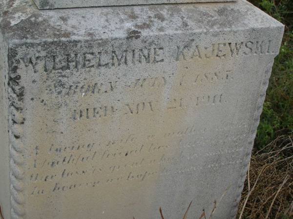 Wilhelmine KAJEWSKI,  | born 1 May 1887,  | died 21 Nov 1911;  | Silverleigh Lutheran cemetery, Rosalie Shire  | 