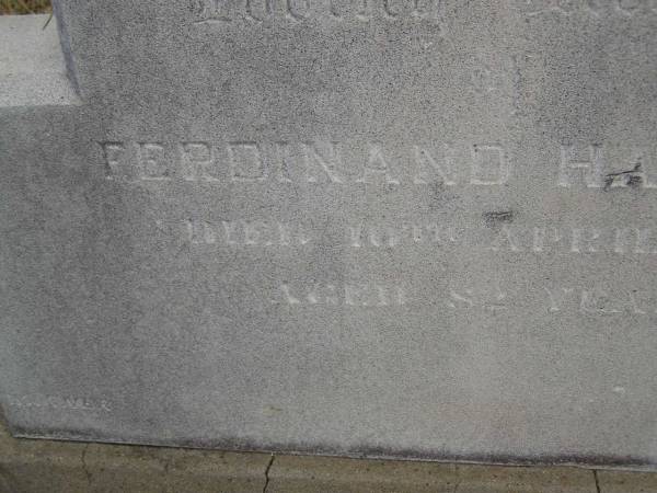 Ferdinand HARTWIG,  | died 10 April 1932 aged 82 years;  | Silverleigh Lutheran cemetery, Rosalie Shire  | 