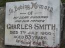 Charles SMITH, husband father, died 7 July 1966 aged 83 years; Ruby Ethel CAMPBELL, mother grandmother, died 13-12-1983 aged 83 years; Slacks Creek St Mark's Anglican cemetery, Daisy Hill, Logan City 