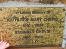 Kathleen Mary CHEVIS, 1910 - 1994; Reginald CHEVIS, 1905 - 1966; Slacks Creek St Mark's Anglican cemetery, Daisy Hill, Logan City 