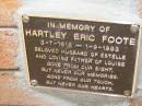 
Hartley Eric FOOTE,
3-7-1918 - 1-9-1993,
husband of Estelle,
father of Louise;
Slacks Creek St Marks Anglican cemetery, Daisy Hill, Logan City
