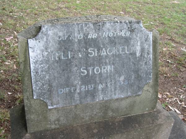 Hilda Shackell STORM, mother,  | died 21 Aug 1950;  | Slacks Creek St Mark's Anglican cemetery, Daisy Hill, Logan City  | 