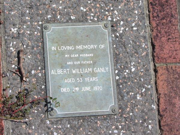 Albert William GANLY  | 53 yrs  | 2 Jun 1970  |   | St Margarets Anglican memorial garden, Sandgate, Brisbane  |   | 