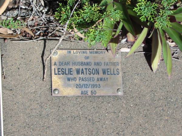 Leslie Watson WELLS  | 20-12-1993  | age 50  |   | St Margarets Anglican memorial garden, Sandgate, Brisbane  |   | 
