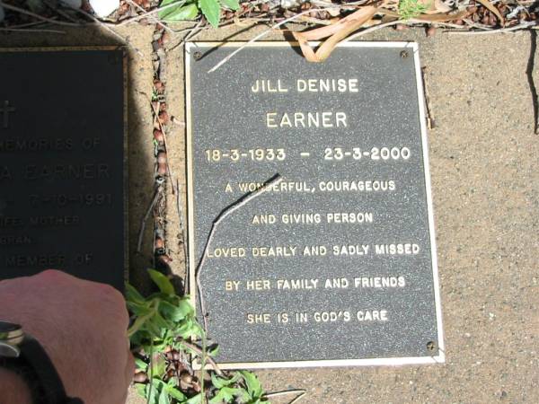 Jill Denise EARNER  | 18-3-1933 to 23-3-2000  |   | St Margarets Anglican memorial garden, Sandgate, Brisbane  |   | 