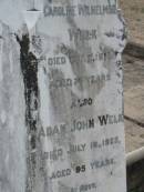 Caroline Wilhelmine WELK 11 Oct 1918, aged 74 Adam John WELK 16 Jul 1923, aged 95 Stone Quarry Cemetery, Jeebropilly, Ipswich 