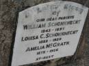 William  SCHONKNECHT 1843 - 1897 Louisa C SCHONKNECHT 1852 - 1929 Amelia McGRATH 1875 - 1956 Stone Quarry Cemetery, Jeebropilly, Ipswich 