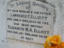 Lawrence F ELLIOTT 9 Jun 1953, aged 66 Elizabeth M A ELLIOTT 26 Aug 1988, aged 96 Stone Quarry Cemetery, Jeebropilly, Ipswich 