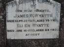James W WYATTE 26 Sep 1952 aged 79 Ellen WYATTE 16 Jun 1953, aged 84 Stone Quarry Cemetery, Jeebropilly, Ipswich 