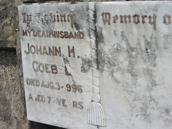 Johann H GOEBEL  | 3 Aug 1996 aged 77  | Stone Quarry Cemetery, Jeebropilly, Ipswich  | 