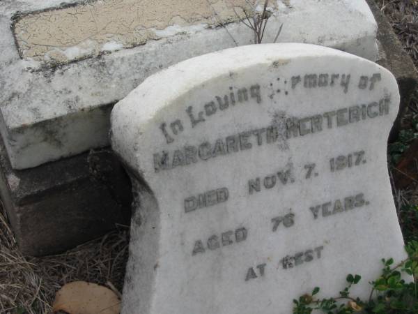 Margareth HERTERICH  | 7 Nov 1917, aged 76  | Stone Quarry Cemetery, Jeebropilly, Ipswich  | 