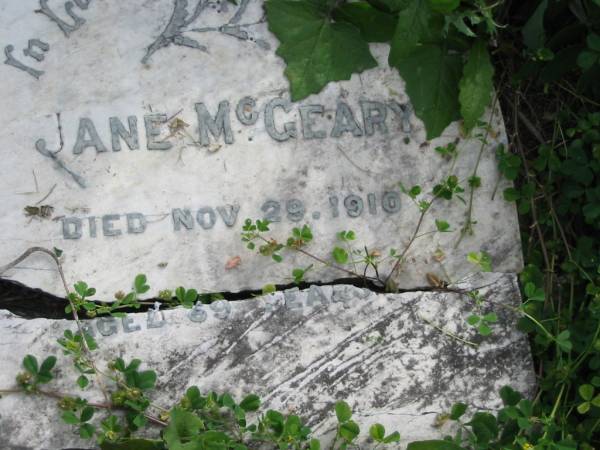 Jane McGEARY  | 29 Nov 1910, aged 69  | Stone Quarry Cemetery, Jeebropilly, Ipswich  | 