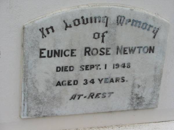 Eunice Rose NEWTON  | 1 Sep 1948 aged 34  | Stone Quarry Cemetery, Jeebropilly, Ipswich  | 