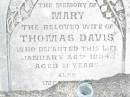 Henry ALLEN, died 26 Dec 1897 aged 70 years 9 months; Anne ALLEN, wife, born 31 Oct 1821 died 15 Oct 1899 aged 78 years; Mary, wife of Thomas DAVIS, died 26 Jan 1894 aged 41 years; Thomas Llewellyn, died 14 Nov 1893 aged 5 months; Swan Creek Anglican cemetery, Warwick Shire 
