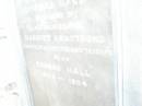 Harriet Armstrong, wife of Thomas HALL, died 27 Aug 1898 aged 72 years; Thomas HALL, 1823 - 1904; Swan Creek Anglican cemetery, Warwick Shire 