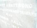 Harriet Armstrong, wife of Thomas HALL, died 27 Aug 1898 aged 72 years; Thomas HALL, 1823 - 1904; Swan Creek Anglican cemetery, Warwick Shire 