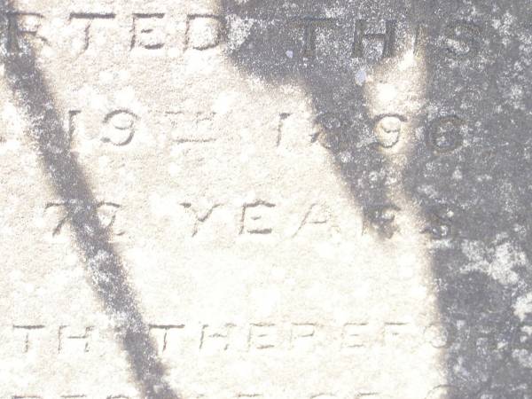 Leonard GILLESPIE,  | died 28 August 1883 aged 62 years;  | Harriette May,  | died 27 Aug 1936 aged 67 years;  | Sarah GILLESPIE,  | died 19 Feb 1896 aged 72 years;  | Catherine GILLESPIE,  | died 13 July 1900 aged 45 years;  | Richard GILLESPIE,  | died 23 November 1917 aged 51? years;  | Swan Creek Anglican cemetery, Warwick Shire  | 