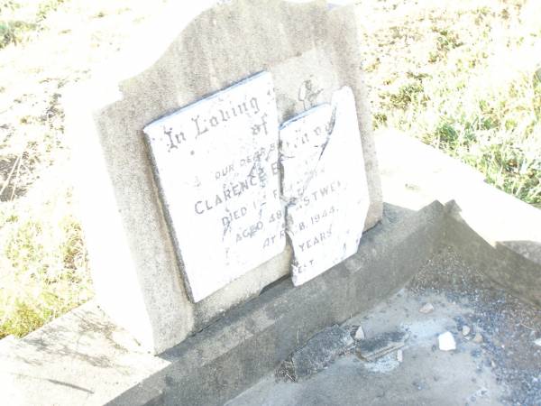 Clarence EASTWELL,  | brother,  | died 1 Feb 1944 aged 48 years;  | Swan Creek Anglican cemetery, Warwick Shire  | 