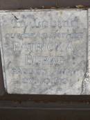 Patrick A. BURKE, father, died 27-10-49; Catherine C. BURKE, mother, died 28-10-31; Tallebudgera Catholic cemetery, City of Gold Coast 