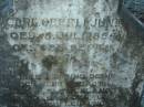 Carl OBERLI (JUNr) geb 5 Juli 1854, gest 25 Sep 1884 Tallegalla Pioneer Catholic Cemetery 