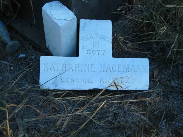 Katharine HAGEMANN (geb KREITZ)  | geb 23 Oct 1830, gest 13 Mai 1891  | Tallegalla Pioneer Catholic Cemetery  | 