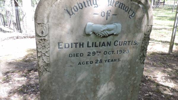 Edith Lilian CURTIS  | d: 29 Oct 1923, aged 28  | Tamborine Plunkett Road Cemetery (Cedar Creek)  |   | 