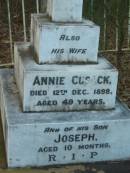 ? wife Annie CUSACK 12 Dec 1898 aged 49  son Joseph aged 10 months  Tamborine Catholic Cemetery, Beaudesert  