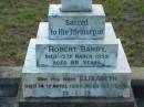 Robert BARRY 15 Mar 1959 aged 88  wife Elizabeth (BARRY) 14 Apr 1959 aged 83  Tamborine Catholic Cemetery, Beaudesert  