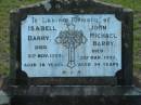 Isabell BARRY 8 Nov 1979 aged 78  John Michael BARRY 3 Mar 1953 aged 54  Tamborine Catholic Cemetery, Beaudesert  