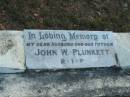 John W PLUNKETT  Tamborine Catholic Cemetery, Beaudesert  