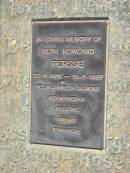 
Beth Rowland PERSSE
b: 22 Jul 1916, 17 Jul 1997
(wife of Desmond, mother of Josceline, Burgho, Jenny-Rose)

Tamrookum All Saints church cemetery, Beaudesert 
