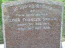 
Alice Augusta FLOOD
d: 24 Nov 1966, aged 63
Edna Frances SMILES
b: 5 Dec 1912, d: 21 Oct 1952
Tamrookum All Saints church cemetery, Beaudesert 

