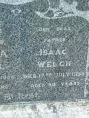 
Isaac WELCH
17 Jul 1958, aged 90
Louisa A WELCH
5 Jun 1938, aged 65
Tamrookum All Saints church cemetery, Beaudesert

