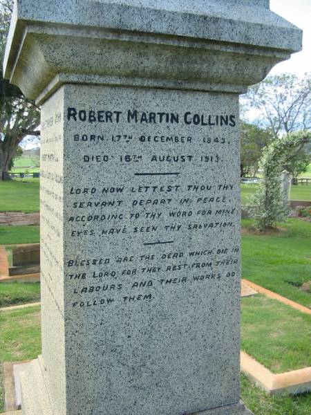 Robert Martin COLLINS  | b: 17 Oct 1843, d: 18 Aug 1913  | Tamrookum All Saints church cemetery, Beaudesert  | 