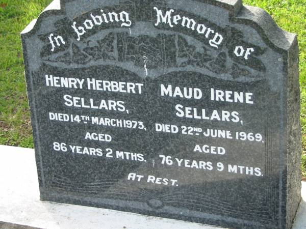 Henry Herbert SELLARS  | d: 14 Mar 1973, aged 86 years 2 months  | Maud Irene SELLARS  | 22 Jun 1969, aged 76 years 9 months  | Tamrookum All Saints church cemetery, Beaudesert  | 