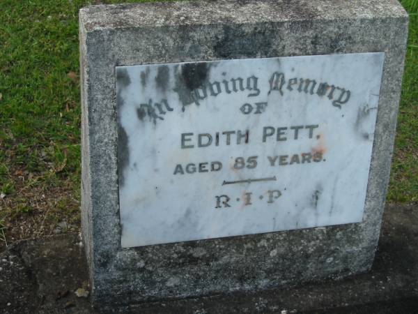 Edith PETT  | aged 85  | Tamrookum All Saints church cemetery, Beaudesert  | 
