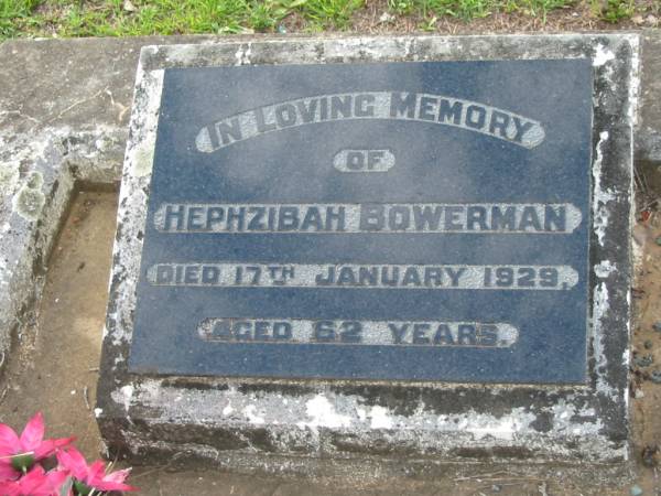 Hephzibah BOWERMAN  | 17 Jan 1929, aged 62  | Tamrookum All Saints church cemetery, Beaudesert  | 