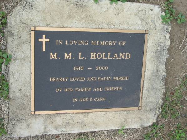 M M L HOLLAND  | 1918 - 2000  | Tamrookum All Saints church cemetery, Beaudesert  | 