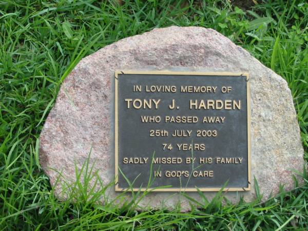 Tony J HARDEN  | 25 Jul 2003, aged 74  | Tamrookum All Saints church cemetery, Beaudesert  | 
