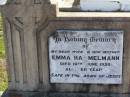 
Emma HAMMELMANN, wife mother,
died 18 June 1950 aged 66 years;
Tarampa Apostolic cemetery, Esk Shire
