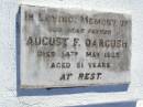 
August F. DARGUSCH, father,
died 14 May 1925 aged 81 years;
Tarampa Apostolic cemetery, Esk Shire
