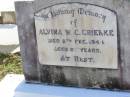 
Alvina W.C. GRIENKE,
died 8 Dec 1944 aged 87 years;
Tarampa Apostolic cemetery, Esk Shire
