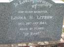 Lorna H LITZOW 28 Jul 1945 aged 21 Tarampa Baptist Cemetery, Esk Shire 
