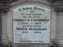 Charles W F NEUENDORF 1867 - 1934 Marie NEUENDORF 1867 - 1954 Tarampa Baptist Cemetery, Esk Shire 