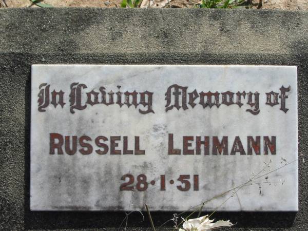 Russell LEHMANN  | 28 Jan 1951  | Tarampa Baptist Cemetery, Esk Shire  | 